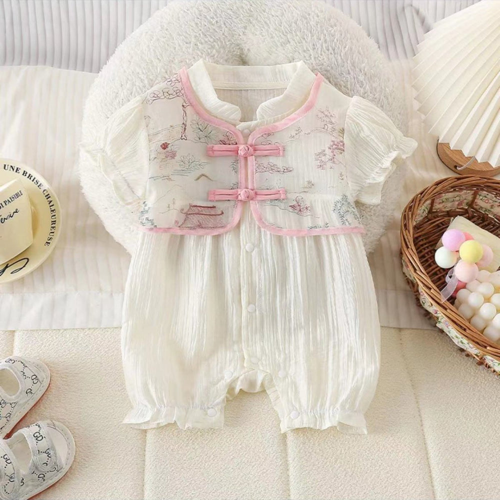 Baby clothes summer thin newborn baby girl one-piece full moon 100-day chinese style short-sleeved romper summer clothes