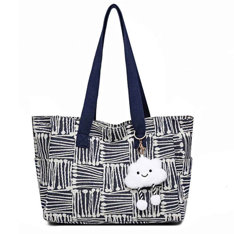 Large women's bag 2025 new fashion commuter shoulder bag spring/summer large capacity tote bag striped handbag