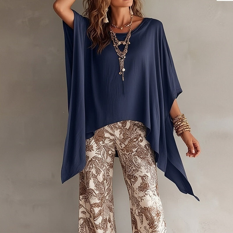 summer new arrivals: women's fashion - european & american export style - trendy vacation vibes - solid color batwing sleeve loose top