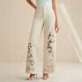 Off-white hollow-out embroidered wide-leg jeans - women's high-waisted slimming straight-leg denim pants - premium quality for cross-border e-commerce