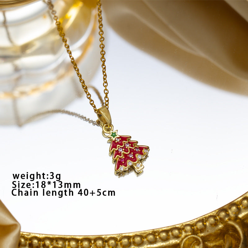 【titanium steel】christmas european and american santa claus reindeer snowman bell necklace - creative design, versatile necklace