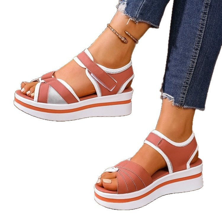 Summer new arrival: plus-size platform sandals for women - european & american style, cross-border supply, flat sandals with velcro closure, beach sandals