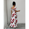 Women's summer new arrival: elegant vintage rose print square neck cinched waist puff sleeve a-line maxi dress