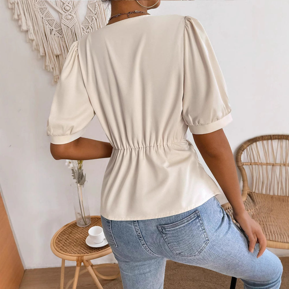 cross-border e-commerce:  &  - european & american style women's short-sleeve blouse - summer chic, slim-fit, tummy-control top