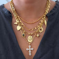 Long cross necklace wholesale pendant retro bow heart stacking design necklace clavicle chain