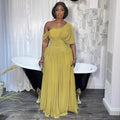 European and american cross-border african women's clothing  summer new arrival: elegant ruched solid color one-shoulder evening gown long dress
