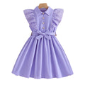 girls' summer dress - purple flutter sleeve ruffle trim bow belt kids' cute tank top a-line dress