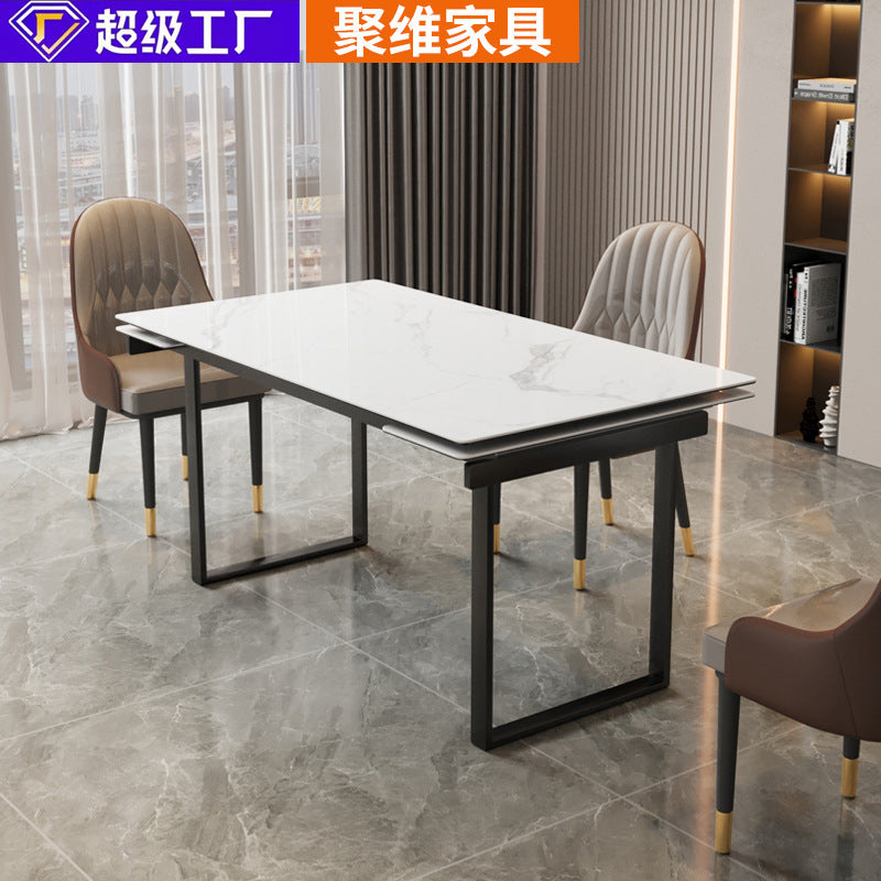 Direct from the factory: modern minimalist rock slab dining table, italian-inspired light luxury long table, extendable with pull-out feature, suitable for multiple people