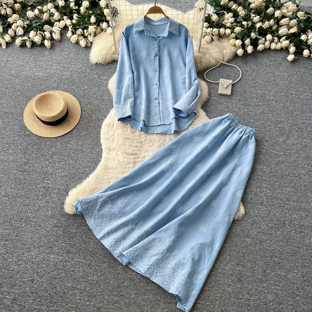 French chic lantern sleeve cardigan & high-waisted midi skirt two-piece set - women's autumn slimming & elegant commute outfit