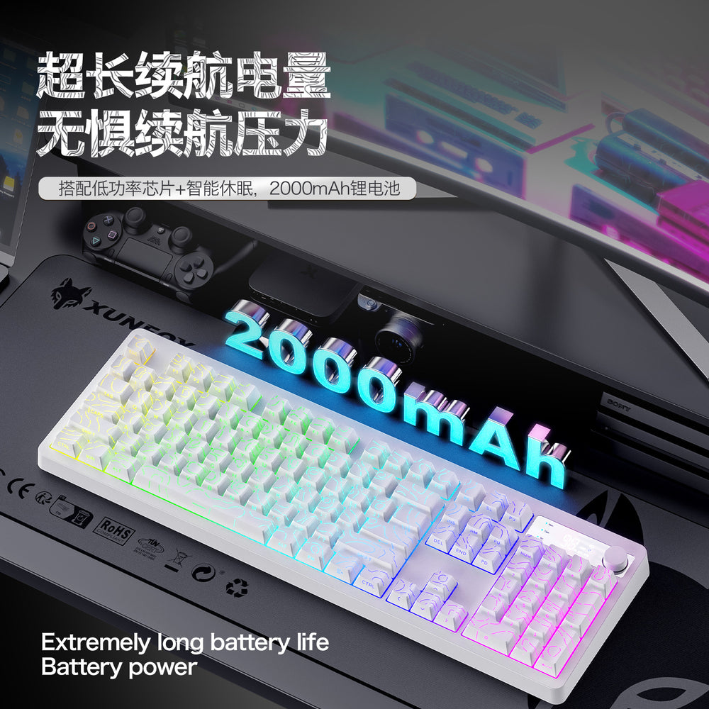 Dazzling silver fox tk100pro wireless bluetooth wired three-mode mechanical feel keyboard pbt with display knob rgb