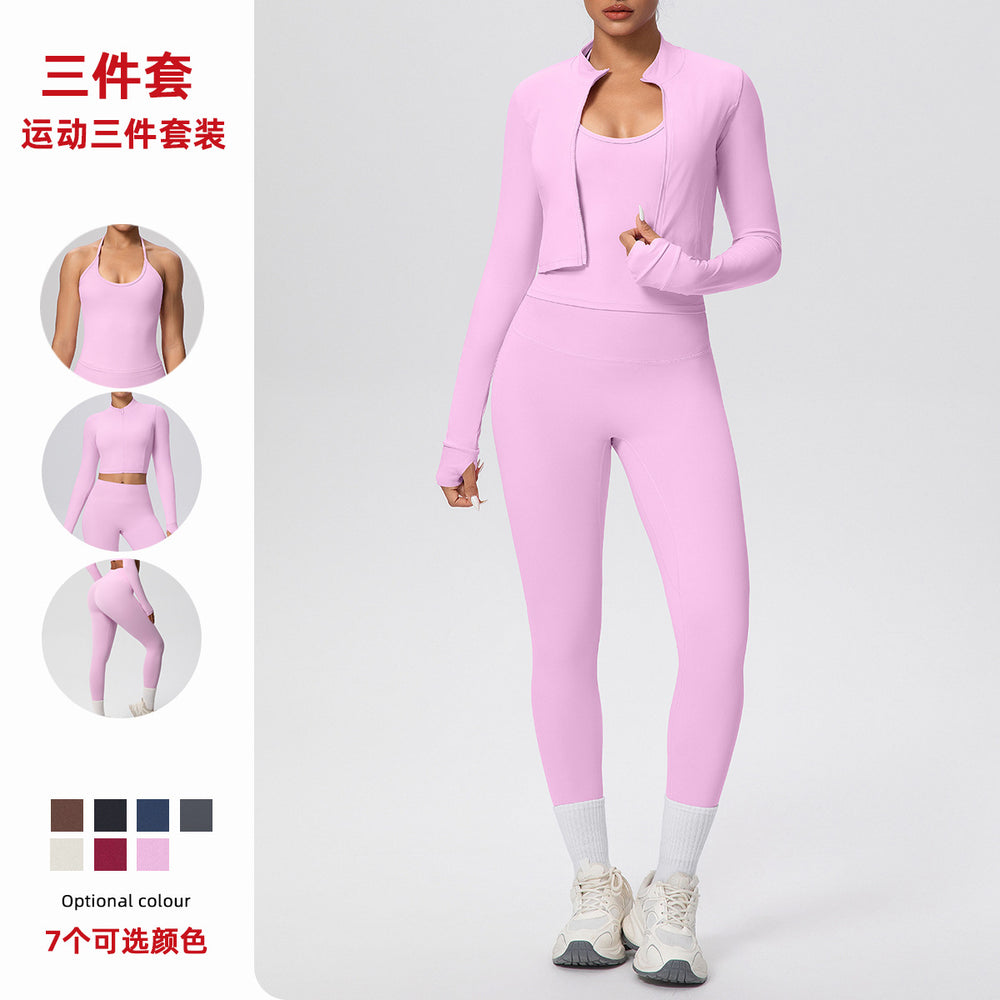 Cloud-feel high-waisted compression quick-dry yoga set - breathable casual pilates workout outfit - running fitness three-piece set for women