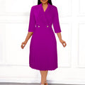 D3123 european and american women's clothing  autumn new arrival solid color elegant blazer collar pleated lapel export dress