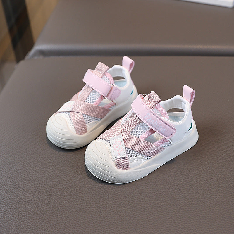 summer mesh shoes new kids sandals soft sole closed toe protective footwear baby boys and girls first walking shoes clogs korean style