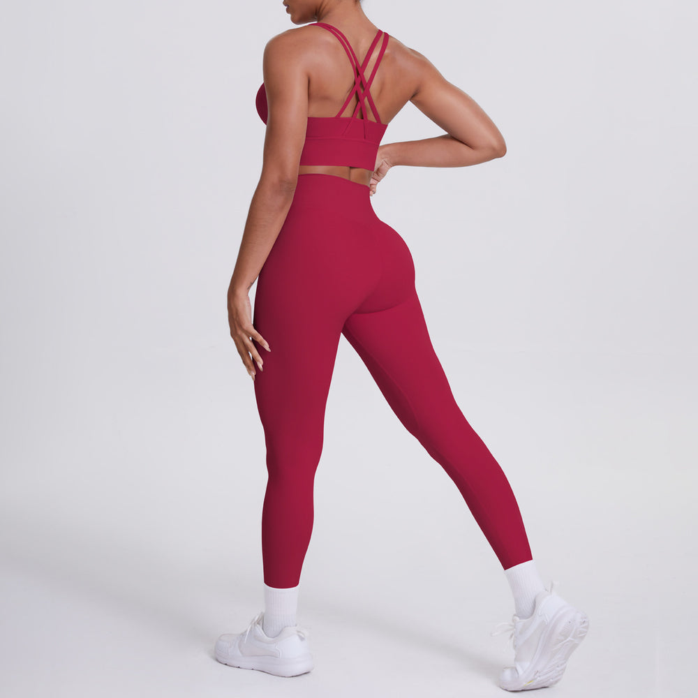 Fashion cross-border nude brushed cross back bra casual sports hip lifting pants fitness yoga clothes two-piece set