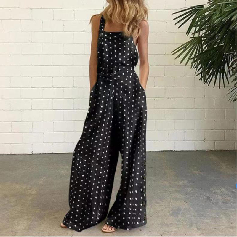 summer cross-border  new european and american fashion digital print loose sleeveless overalls jumpsuit for women