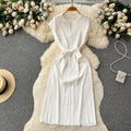 Summer dress women's tie back waist slimming lookelegantretropolo collar knitting skirt medium long sleeveless vest dress