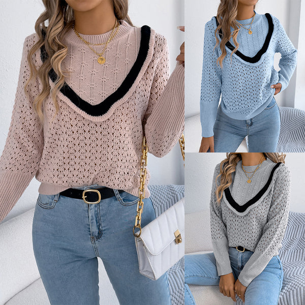 Real shot 2025 autumn and winter European and American fungus edge long-sleeved pullover sweater,   women's clothing