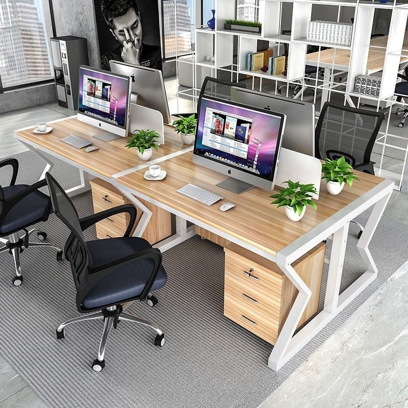 Minimalist modern computer desk with screen, staff workstation, office furniture, employee desk and chair combination - 4, 6, or 8 seater options available