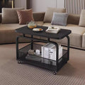 Modern minimalist mobile square rock slab coffee table - small apartment mobile cart side table coffee table square table