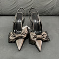Z's new gray bows ultra-high heel metal cracked back strap stiletto women's sandals