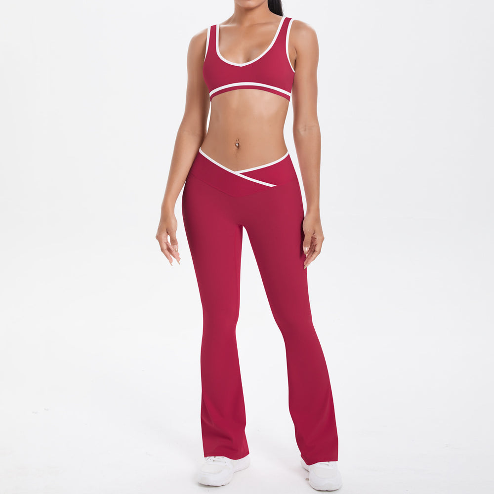 new arrival: double-sided brushed fleece color block compression yoga set - breathable, cross-back design, perfect for running and fitness (two-piece set)