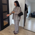 European and american cross-border women's fashion:  summer new collection - striped, loose-fit, long-sleeve shirt and wide-leg pants casual set