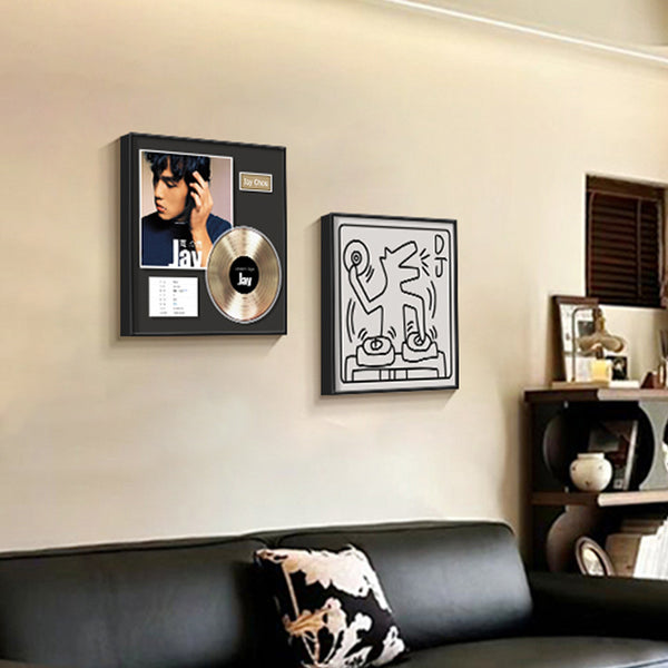 Vinyl record living room decorative painting antique sofa background wall hanging painting niche retro restaurant art clock painting