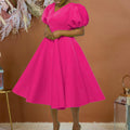 D362 independent station  women's clothing  new fashion v-neck puff sleeve plus size dress african dress