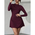 Women's autumn/winter fashionable elegant minimalist long sleeve cinched waist short dress - perfect for dates/work/everyday wear