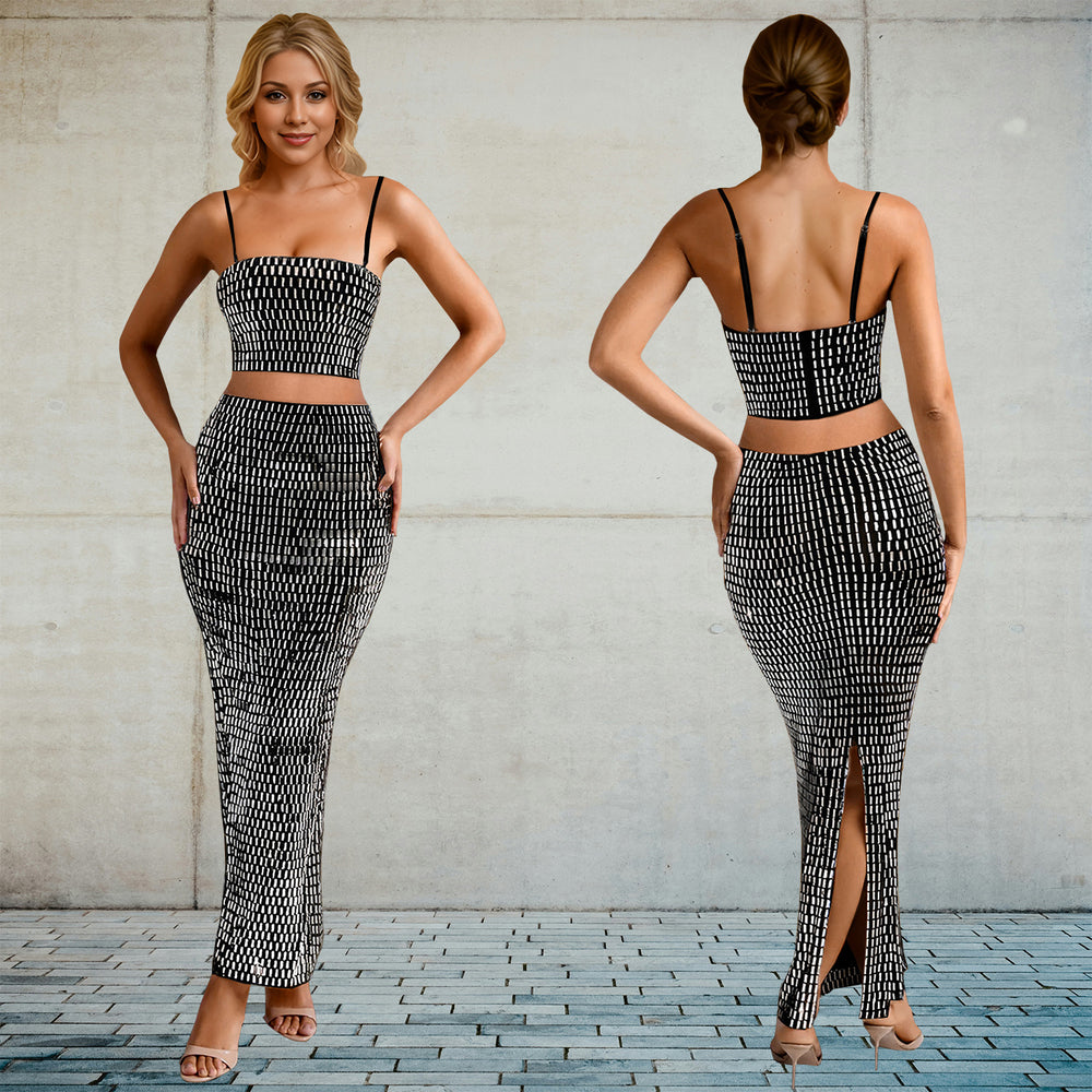 C7196 cross-border   fashion women's sexy camisole banquet dress long skirt set summer