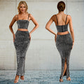 C7196 cross-border   fashion women's sexy camisole banquet dress long skirt set summer