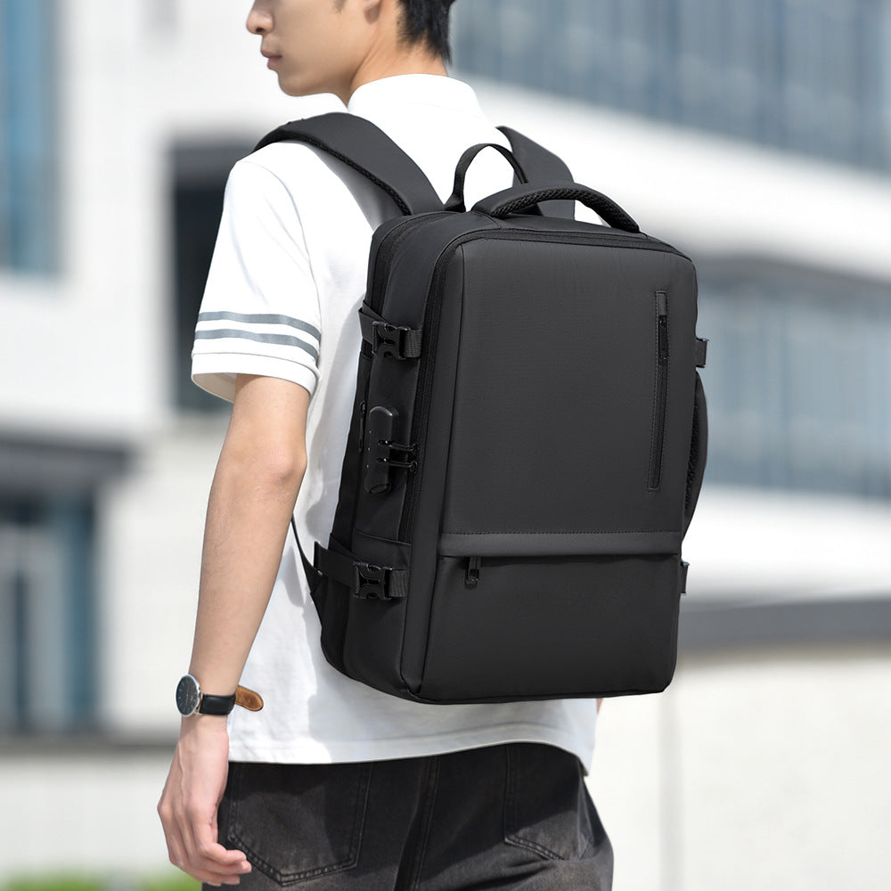 Simple solid color backpack 2025 large capacity expandable business handbag commuting out leisure travel bag