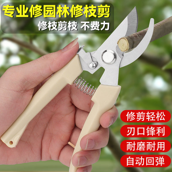 Garden pruning shears, fruit picking shears, gardening stainless steel strong scissors, multi-functional springs, hand tools, Yangjiang scissors