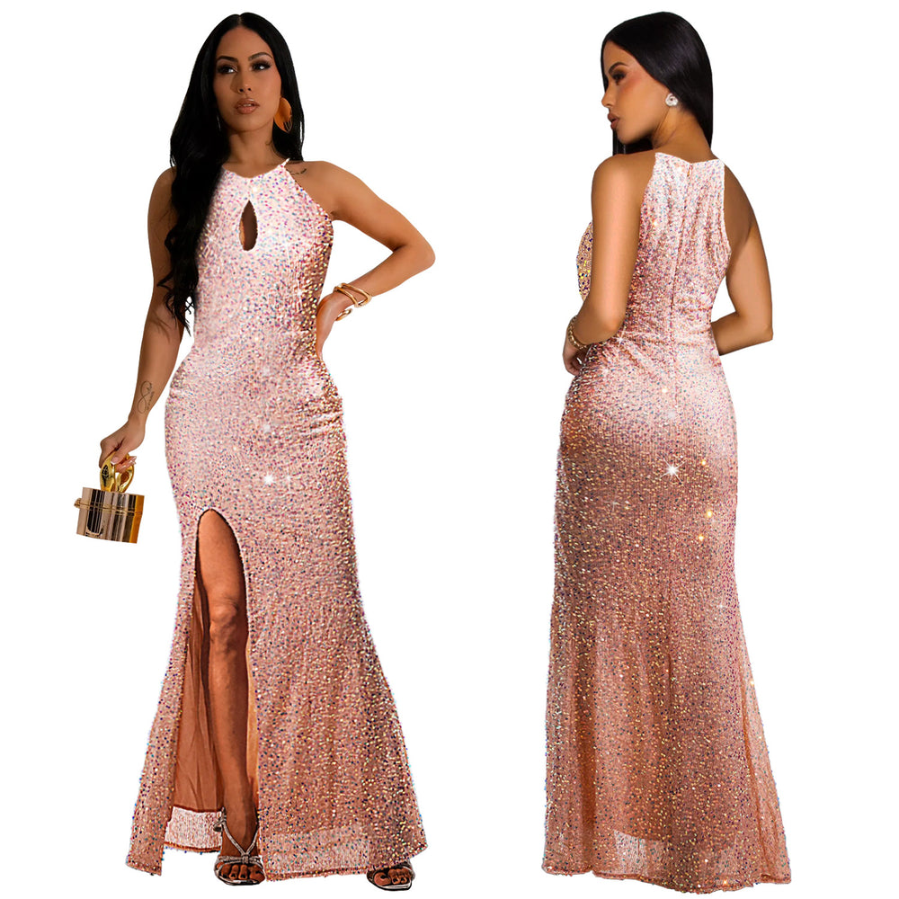 C7273 cross-border fashion women's dress - european & american style,  & , elegant & sexy sequin slit dress