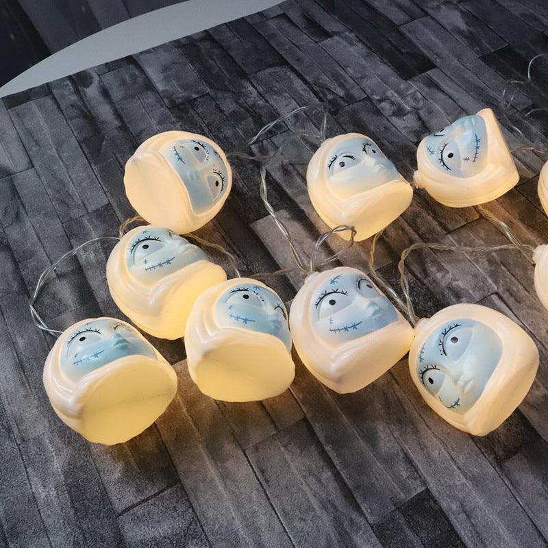 Cross-border new LED Halloween decorative light string USB battery box ghost festival horror atmosphere arrangement blue face ghost headlights