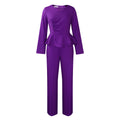 D458 independent station foreign trade suit fall and winter new arrivalfashionolrufflesv necktops pantsfashiontwo-piece set