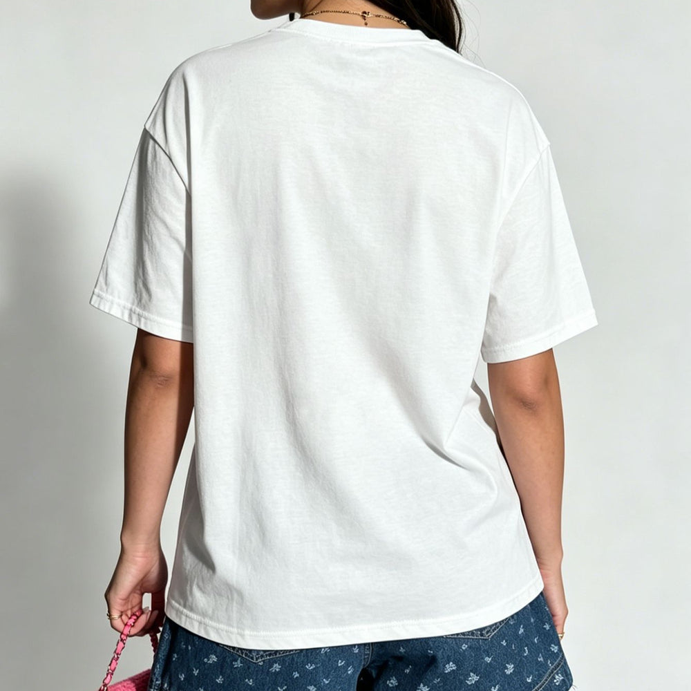 S391610 american retro colorful letter print short sleeve t-shirt women's summer drop shoulder casual top cross-border wholesale