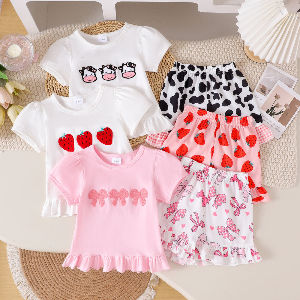 Amazon fashion summer new girls baby cute pattern short sleeve t-shirt printingshortscasual children's clothing suit