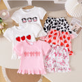 Amazon fashion summer new girls baby cute pattern short sleeve t-shirt printingshortscasual children's clothing suit