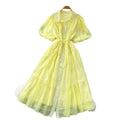 French gentle style elegant lapel lantern sleeves tie back waist single-breasted dress female super fairy slimming look long skirt
