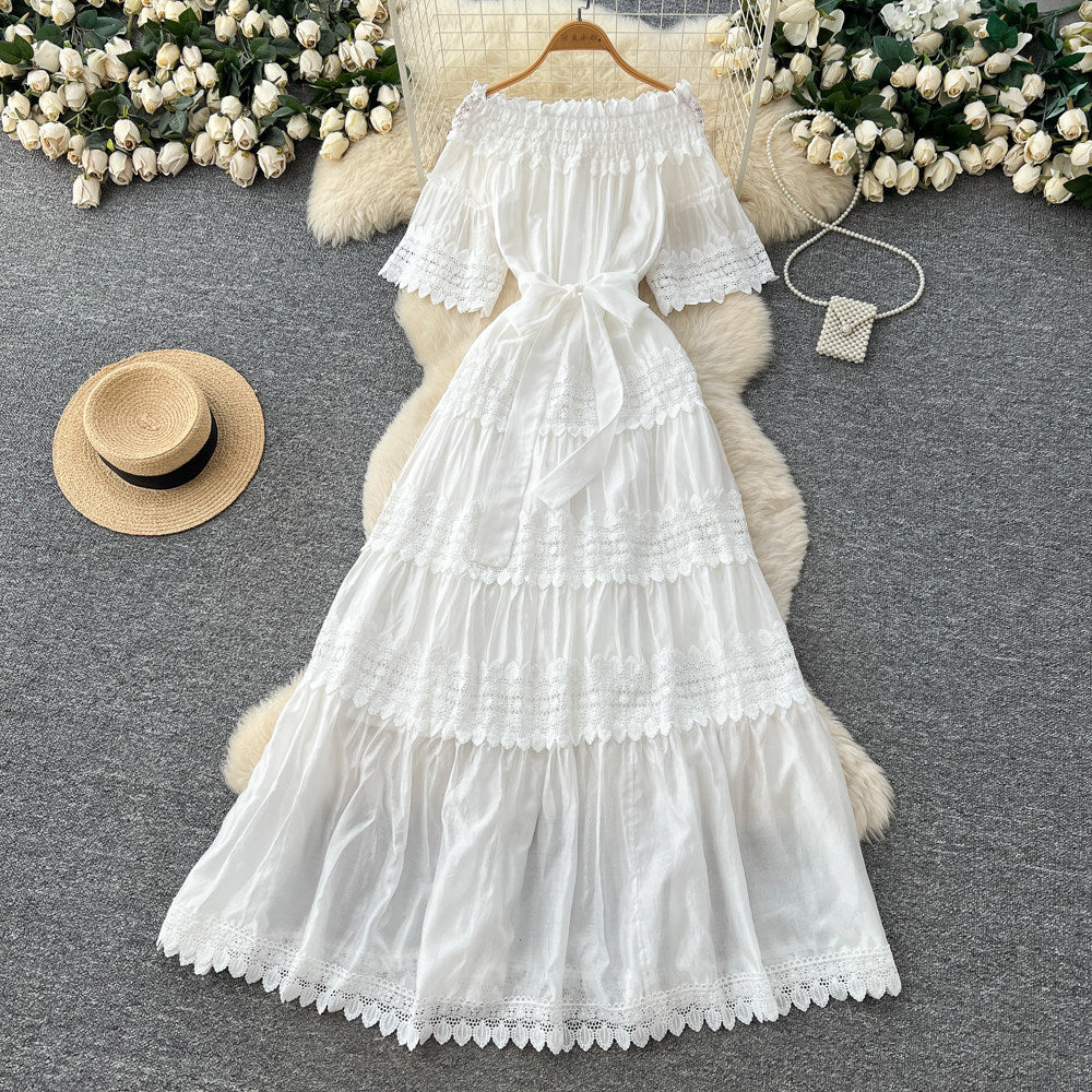 Frenchelegance one shoulder rufflesdress women's k-style short sleeve waist slimming lookelegant long skirt summer