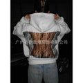 European and american cross-border  fall/winter new women's fashion  style solid color backless cutout mesh hoodie sweatshirt