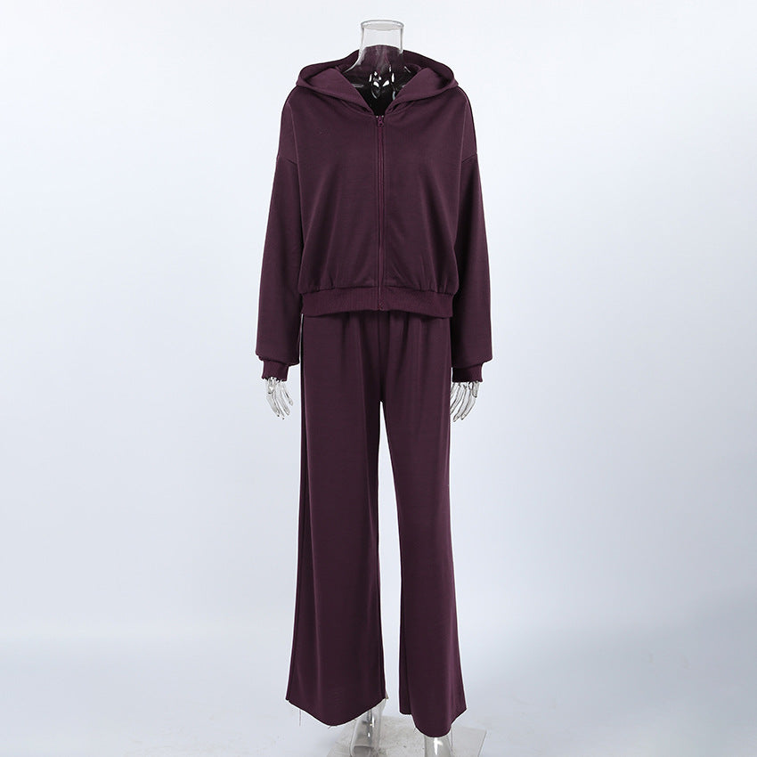 European and American fashion casual suit women's 2025 autumn new versatile trend hooded sweater cardigan trousers two-piece set