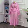 European and american cross-border women's fashion:  summer new collection - stylish striped slim-fit long sleeve blouse and high-waisted midi skirt set