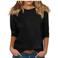 european and american cross-border  new women's round neck 7/8 sleeve solid color fleece-lined base layer top