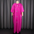 African-inspired loose fit lantern sleeve maxi dress - round neck, cinched waist, flowy hem, solid color party dress