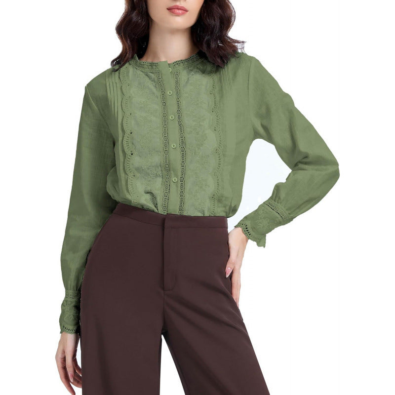 fashioncasuallacelong sleeves formal shirt for women springnew arrivalcut out button tops
