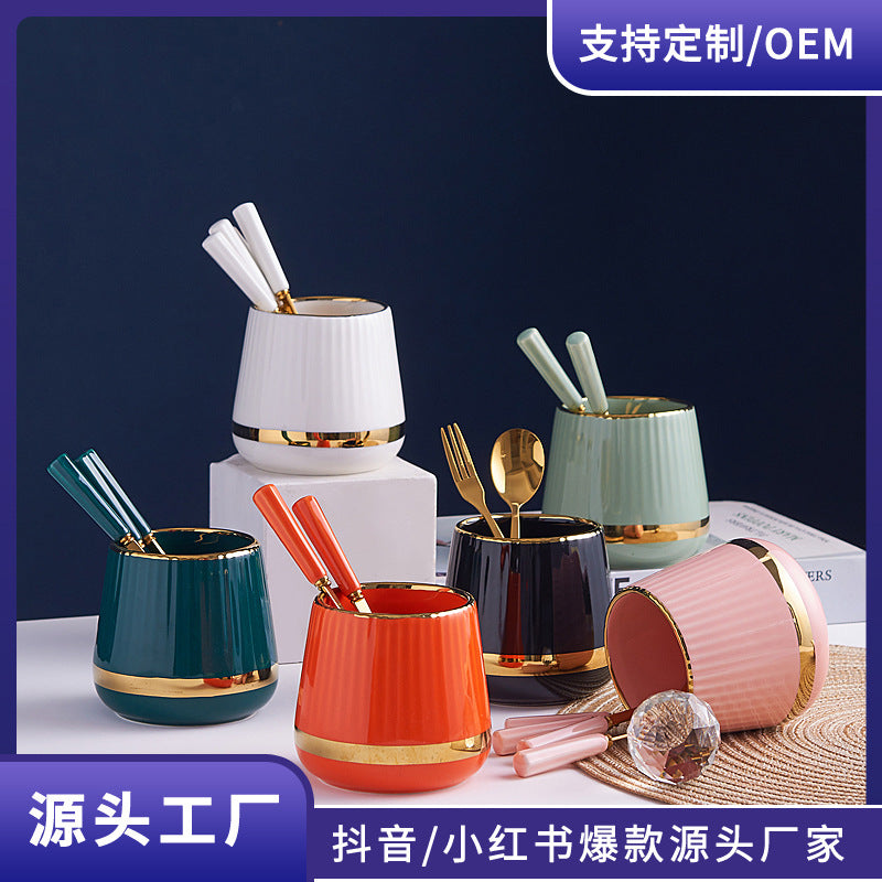 Luxury stainless steel fruit fork set - high-end dessert forks with storage jar, creative spoon and fork combination for home use