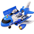 Kids' ejection transforming airplane storage toy set - alloy car, realistic fire truck, construction vehicle, police car, and transport helicopter for boys