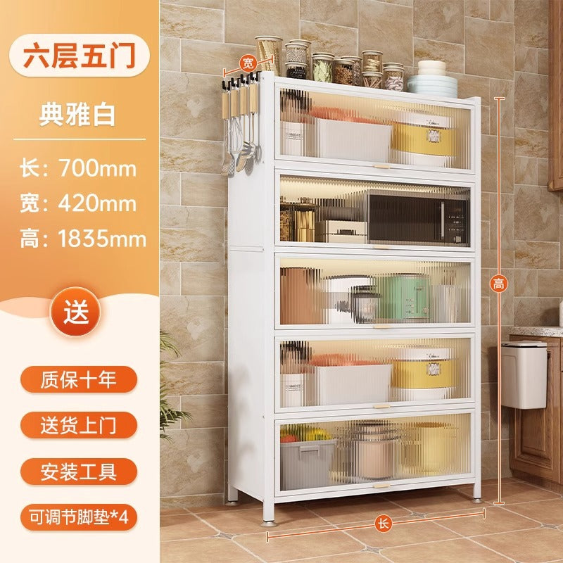 Kitchen thickened carbon steel storage rack floor-standing multi-layer dust-proof storage cabinet microwave oven with door multi-functional storage cabinet